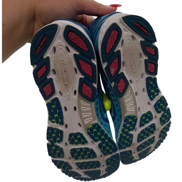 Saucony Womens Sneaker Size 11 Type A5 aqua Blue neon yellow Grid Running Shoes - Picture 4 of 6